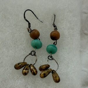 Elegant Turquoise and Brown Beaded Dangle Earrings